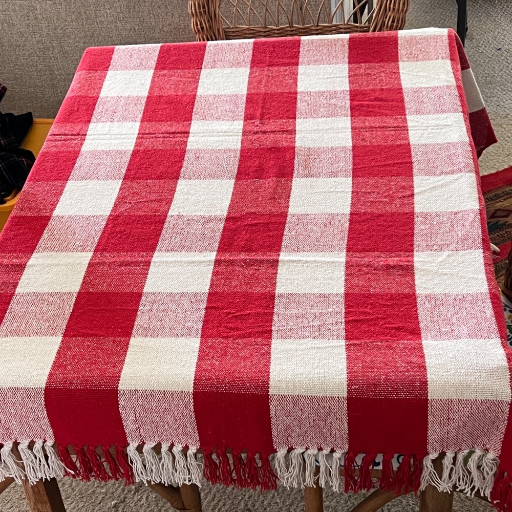 Design Imports Tablecloth Rectangle Plaid Red & White Check Cabin Country